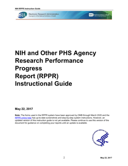 Research Performance Progress Report (RPPR) Instruction Guide