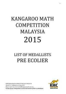 Kangaroo Math Competition Malaysia Pre Ecolier