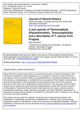 Platyhelminthes, Temnocephalida) and a Description of T