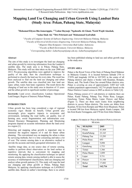 Mapping Land Use Changing and Urban Growth Using Landsat Data (Study Area: Pekan, Pahang State, Malaysia)