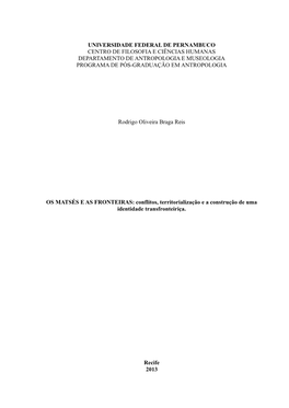 Universidade Federal De Pernambuco Centro De Filosofia E Ciências Humanas Departamento De Antropologia E Museologia Programa De Pós-Graduação Em Antropologia