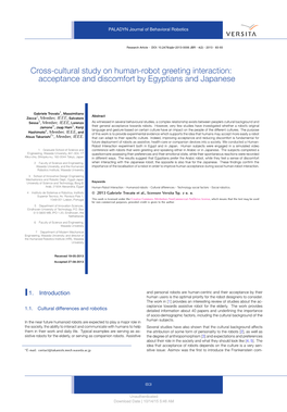 Cross-Cultural Study on Human-Robot Greeting Interaction: Acceptance and Discomfort by Egyptians and Japanese