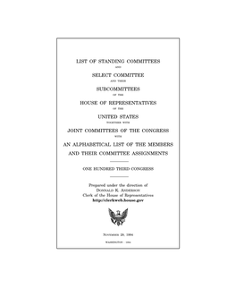 List of Standing Committees And