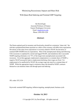 Minimizing Recessionary Impacts and Share Risk with Quasi-Real