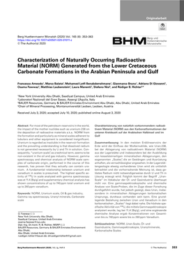 Characterization of Naturally Occurring Radioactive Material (NORM) Generated from the Lower Cretaceous Carbonate Formations in the Arabian Peninsula and Gulf