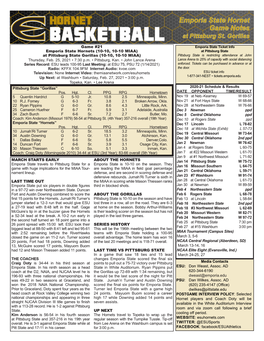 Emporia State Hornet Game Notes at Pittsburg St