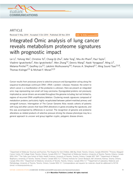 Integrated Omic Analysis of Lung Cancer Reveals Metabolism Proteome Signatures with Prognostic Impact