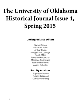 The University of Oklahoma Historical Journal Issue 4, Spring 2015