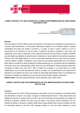 Lansky, Batista Y El Bajo Mundo De La Mafia Norteamericana En Cuba Desde 1934 Hasta 1958