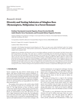 Diversity and Nesting Substrates of Stingless Bees (Hymenoptera, Meliponina) in a Forest Remnant