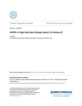 A High Data Rate Storage System for Nimbus B