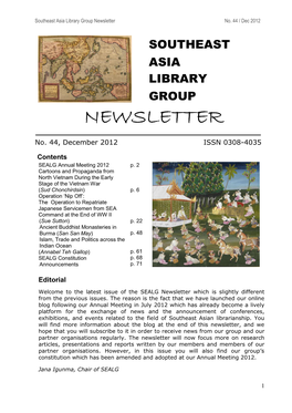 Southeast Asia Library Group Newsletter No