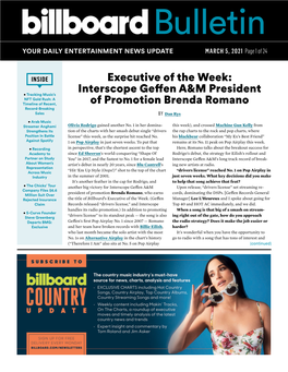 Executive of the Week: Interscope Geffen A&M President of Promotion Brenda Romano