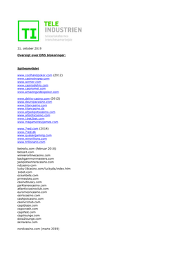 31. Oktober 2019 Oversigt Over DNS Blokeringer: Spilleområdet Www