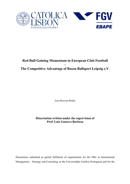 Red Bull Gaining Momentum in European Club Football - the Competitive Advantage of Rasen Ballsport Leipzig E.V