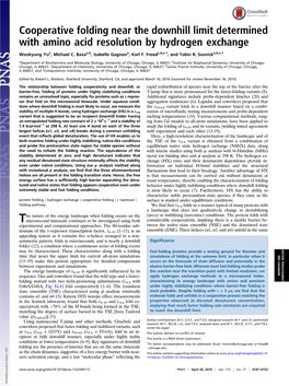 Cooperative Folding Near the Downhill Limit Determined with Amino Acid Resolution by Hydrogen Exchange