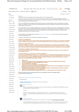 Page 1 of 4 Microsoft Announces Changes for Accessing Hotmail
