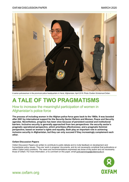 A TALE of TWO PRAGMATISMS How to Increase the Meaningful Participation of Women in Afghanistan’S Police Force