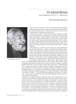In Memoriam Kazys Bradūnas (1917 02 11 – 2009 02 09)