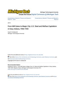 US Steel and Welfare Capitalism in Gary, Indiana, 1906-1930