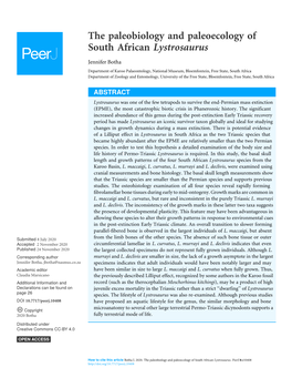 The Paleobiology and Paleoecology of South African Lystrosaurus