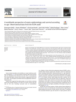 A Worldwide Perspective of Sepsis Epidemiology and Survival According to Age: Observational Data from the ICON Audit