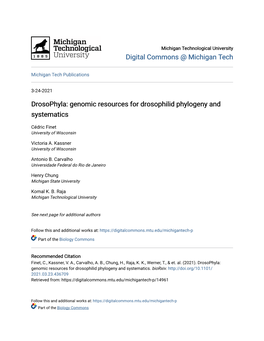 Genomic Resources for Drosophilid Phylogeny and Systematics