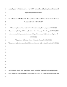 A Phylogeny of Birds Based on Over 1,500 Loci Collected by Target Enrichment And