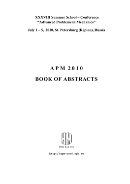 Apm 2010 Book of Abstracts