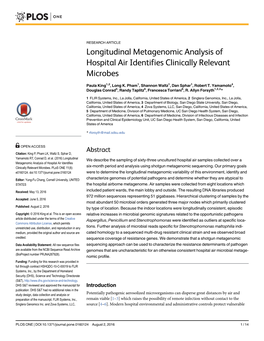 Longitudinal Metagenomic Analysis of Hospital Air Identifies Clinically Relevant Microbes