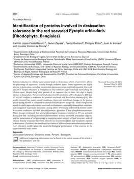 Identification of Proteins Involved in Desiccation Tolerance in the Red Seaweed