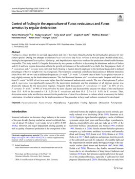 Control of Fouling in the Aquaculture of Fucus Vesiculosus and Fucus Serratus by Regular Desiccation