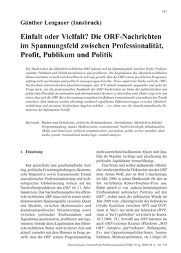 Die ORF-Nachrichten Im Spannungsfeld Zwischen Professionalität, Profit, Publikum Und Politik