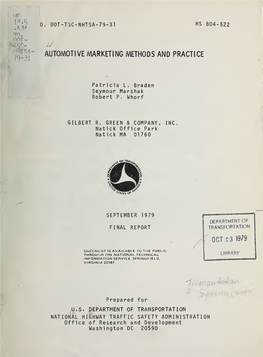 Automotive Marketing Methods and Practice : Final Report