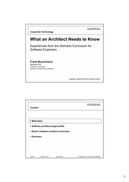 What an Architect Needs to Know Experiences from the Siemens Curriculum for Software Engineers