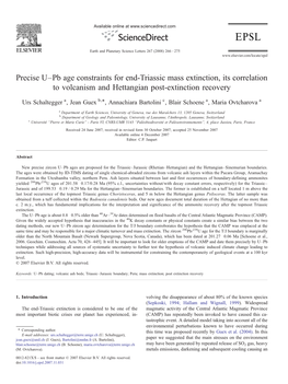 Precise U–Pb Age Constraints for End-Triassic Mass Extinction, Its