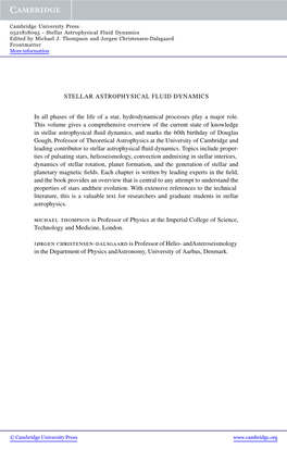 STELLAR ASTROPHYSICAL FLUID DYNAMICS in All Phases of the Life of a Star, Hydrodynamical Processes Play a Major Role. This Volum