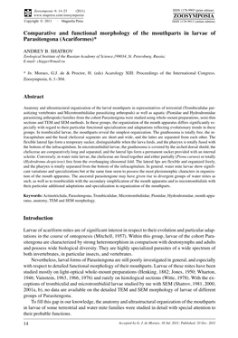 Comparative and Functional Morphology of the Mouthparts in Larvae of Parasitengona (Acariformes)*