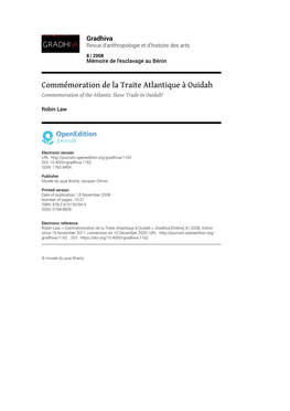 Commémoration De La Traite Atlantique À Ouidah Commemoration of the Atlantic Slave Trade in Ouidah1