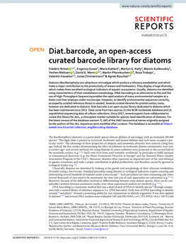 Diat.Barcode, an Open-Access Curated Barcode Library for Diatoms Frédéric Rimet 1,2*, Evgenuy Gusev3, Maria Kahlert4, Martyn G