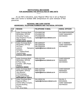 List of Addresses of Regional Offices, and the Nodal Officers