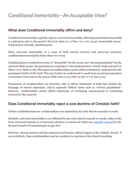 Conditional Immortality—An Acceptable View?