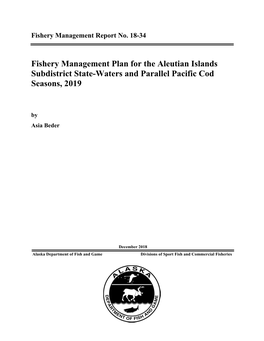 Fishery Management Plan for the Aleutian Islands Subdistrict State-Waters and Parallel Pacific Cod Seasons, 2019