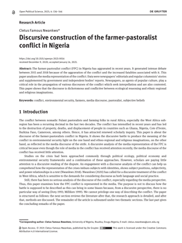 Discursive Construction of the Farmer-Pastoralist Conflict in Nigeria