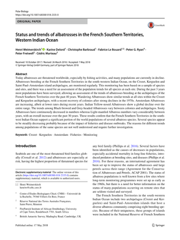 Status and Trends of Albatrosses in the French Southern Territories, Western Indian Ocean