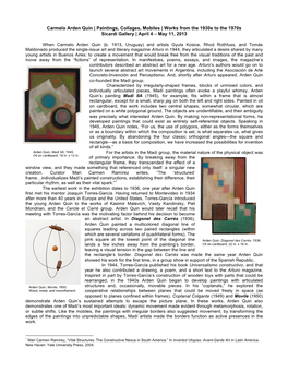 Carmelo Arden Quin | Paintings, Collages, Mobiles | Works from the 1930S to the 1970S Sicardi Gallery | April 4 – May 11, 2013