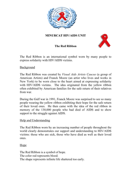 MINURCAT HIV/AIDS UNIT the Red Ribbon the Red Ribbon Is An