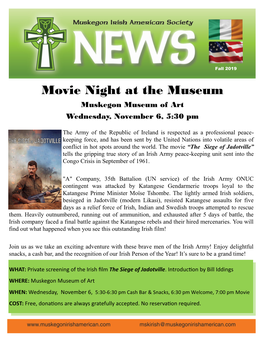 Movie Night at the Museum Muskegon Museum of Art Wednesday, November 6, 5:30 Pm