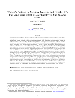 Women's Position in Ancestral Societies and Female HIV: the Long-Term Effect of Matrilineality in Sub-Saharan Africa