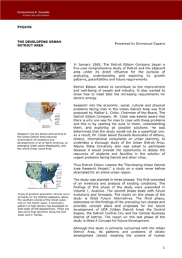 1 Projects the DEVELOPING URBAN DETROIT AREA Presented by Emmanuel Caparis in January 1965, the Detroit Edison Company Began